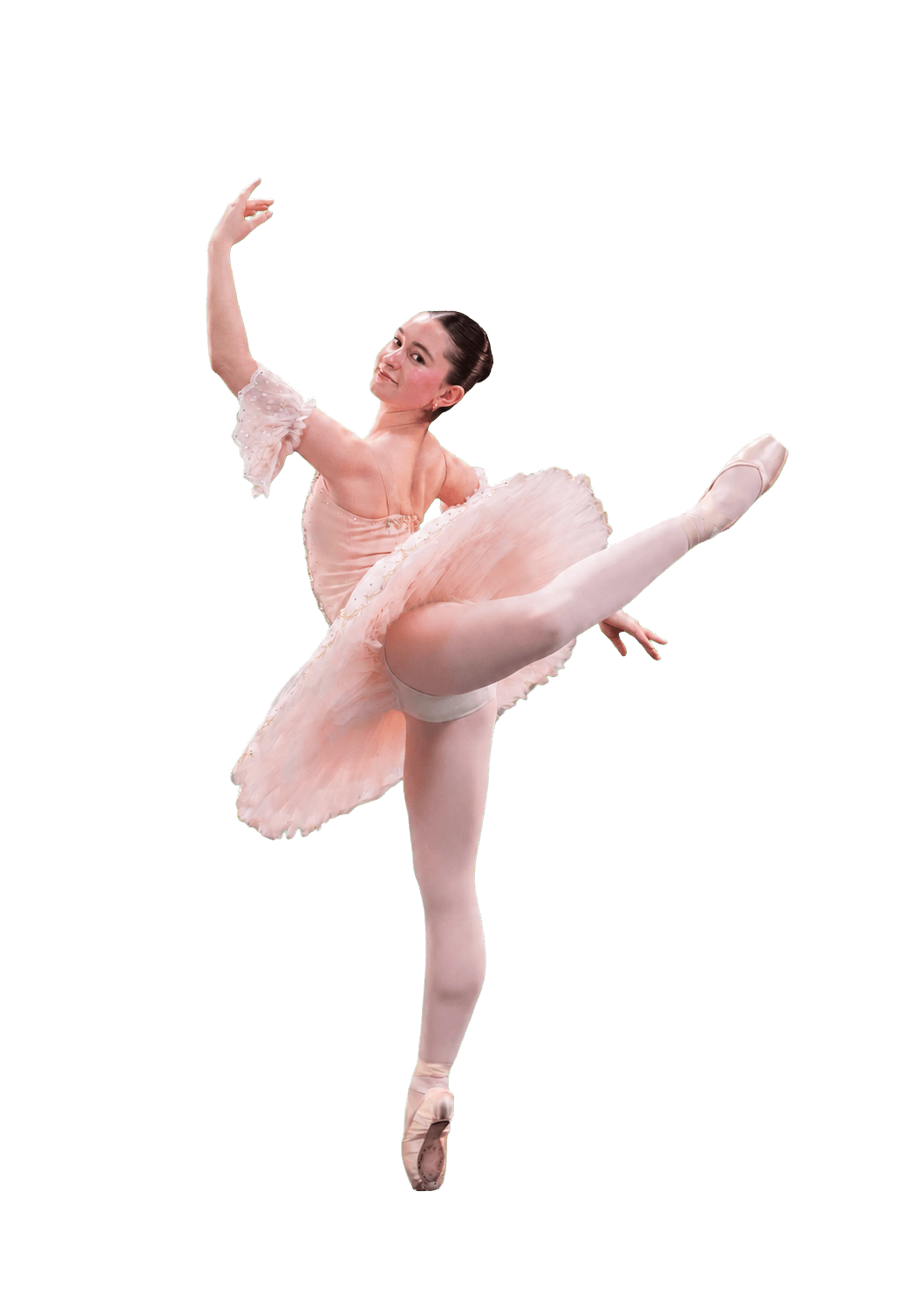 South Coast Conservatory ballet dancer holding an arabesque