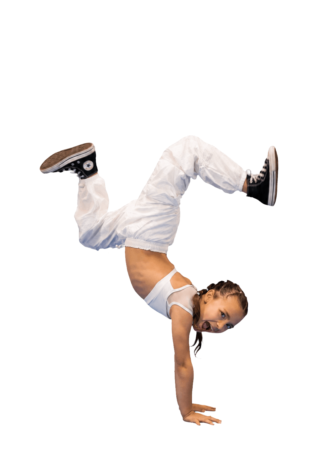 Young South Coast Conservatory dancer holding a handstand freeze