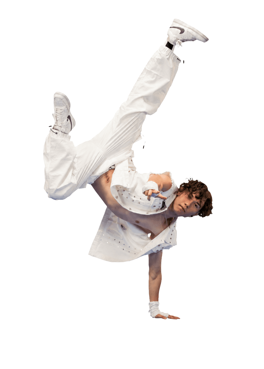 Dancer holding a one-hand air freeze